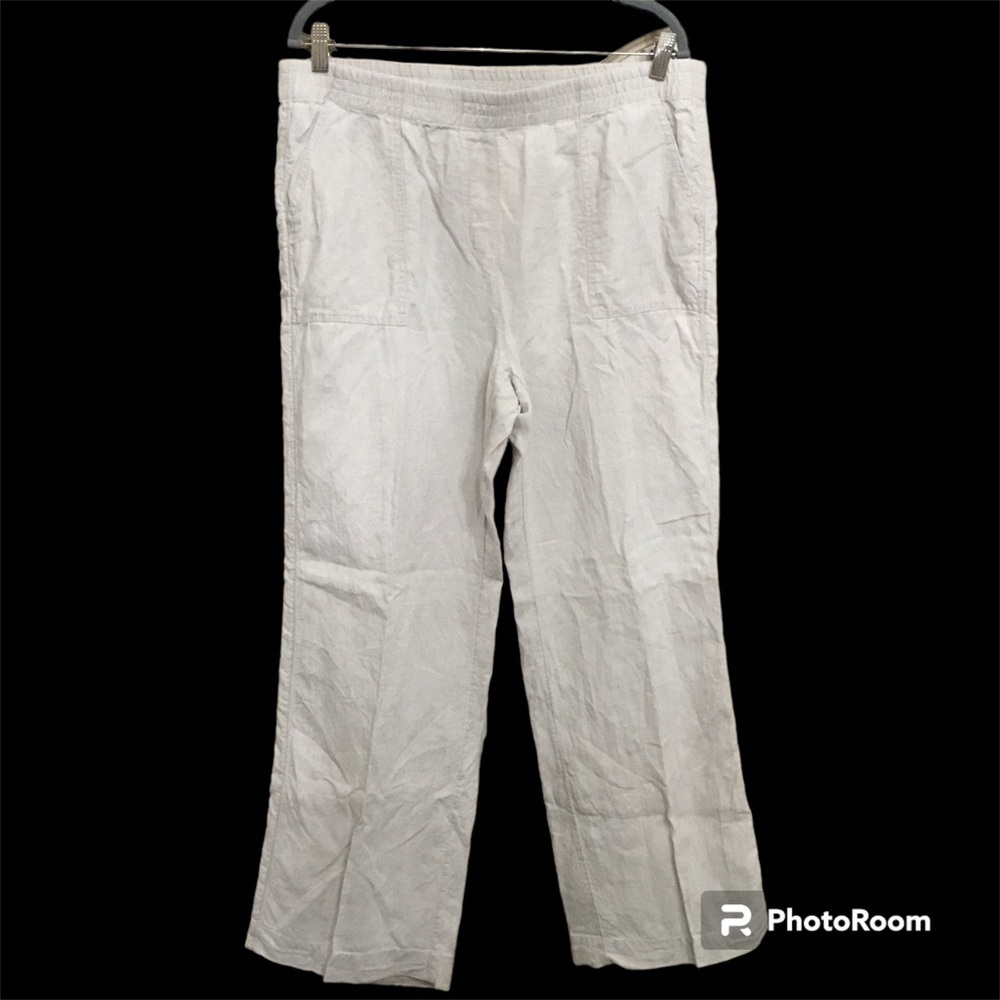 Chico’s Women’s Cream 100% Linen Wide Leg Pull On Style Pants Size 2.5 (L/14)
